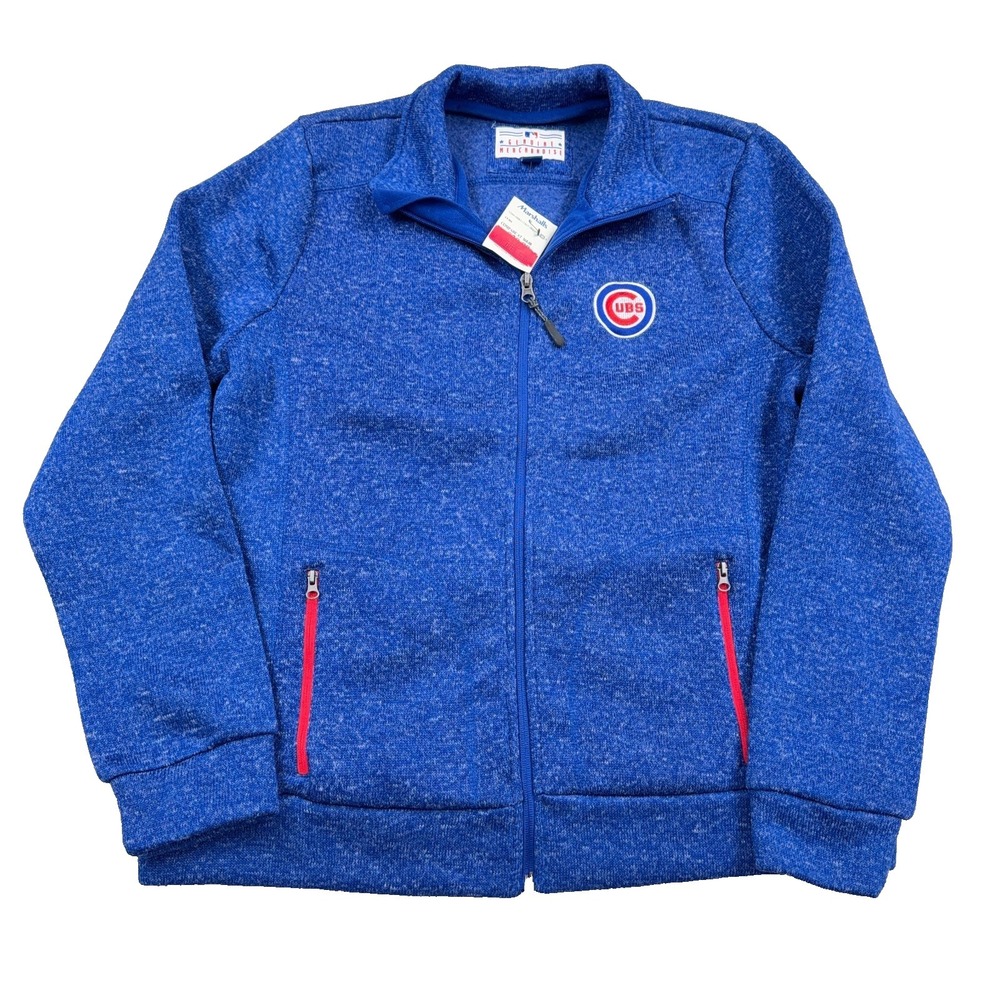 Chicago Cubs Jacket Women Large Blue Full Zip Sweater MLB Baseball Heather NEW
